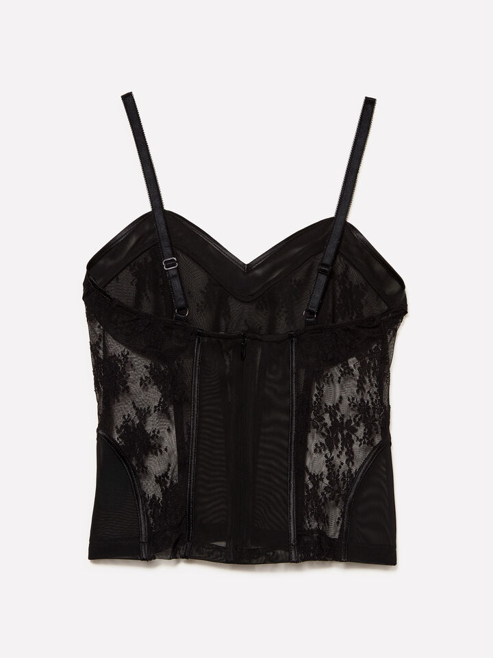 Top em tule e renda preta - tops para mulher - Preto | Sisley image number 6